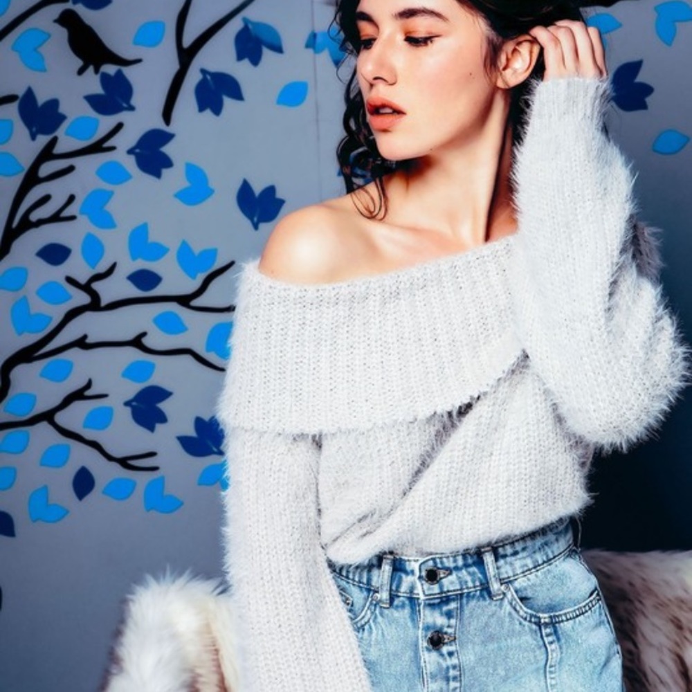New Chunky Off knit Furry Off Shoulder Sweater SOLD OUT